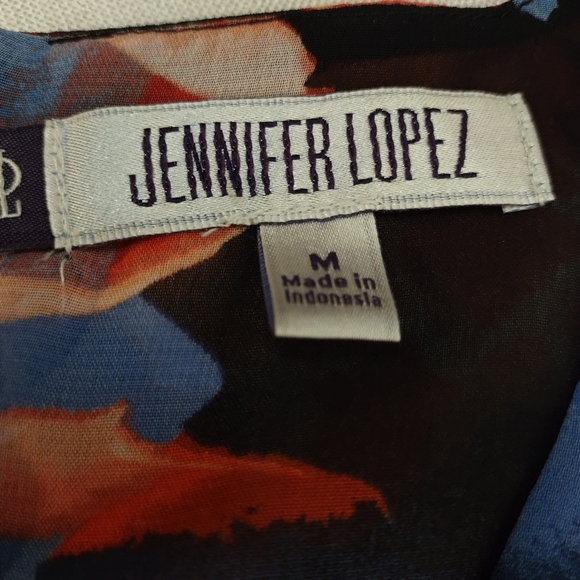 Jennifer Lopez Blouse Women's V-Neck Layered Hi-Lo 3/4 Sleeve Chiffon Top Sz M - Picture 7 of 8